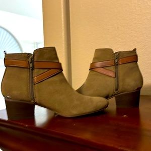 Coach Ankle Zip Up Boots - Pauline Tan with brown buckle wrap around